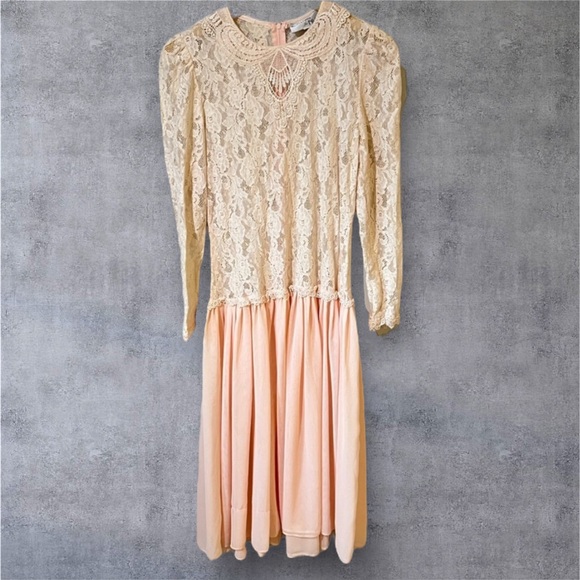Vintage 👗 Ricki Lang for Nuit 80’s 90’s Prom Dance Party Lace Dress Sheer Skirt - Picture 1 of 1